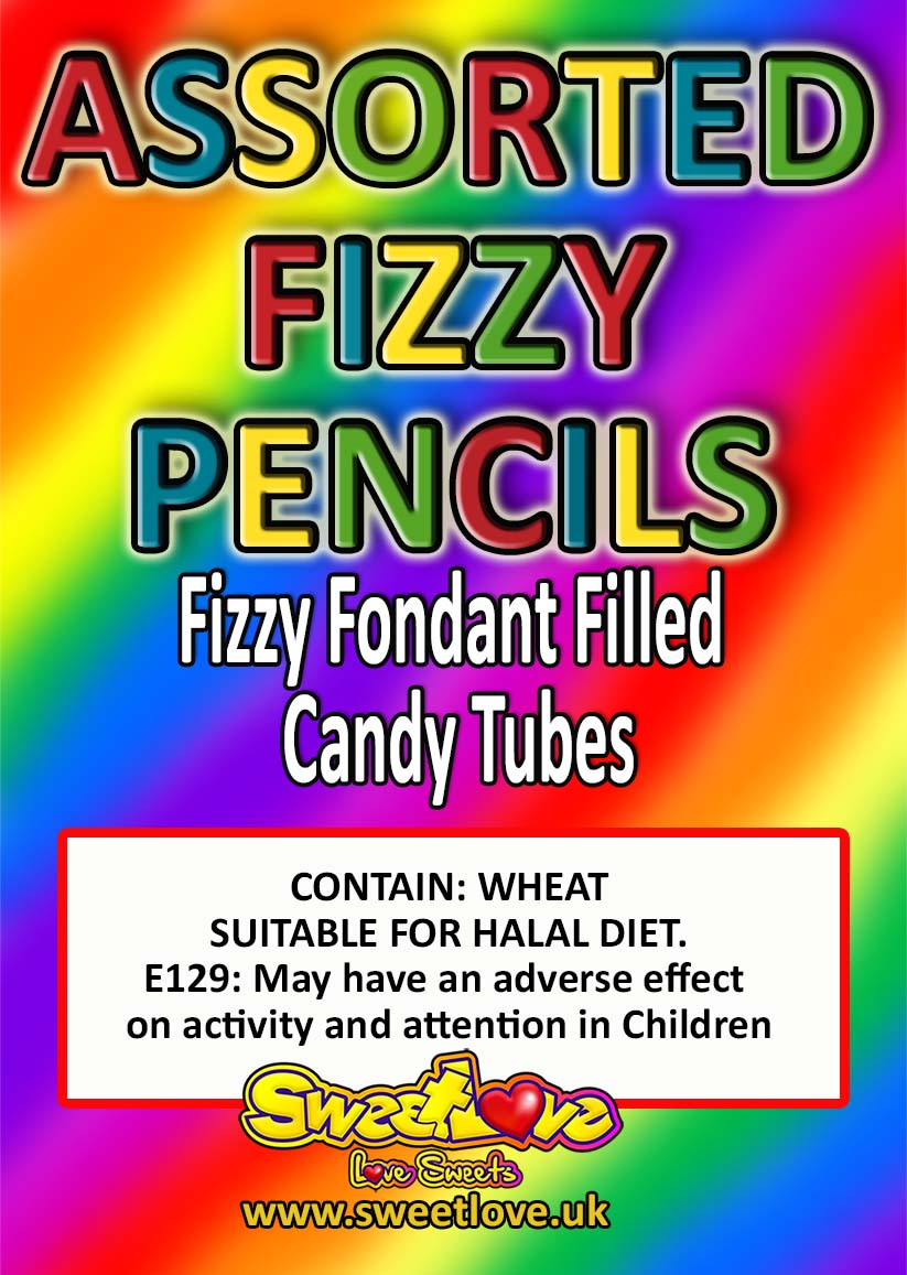 Vending label for Assorted Fizzy Mixed Pencils.