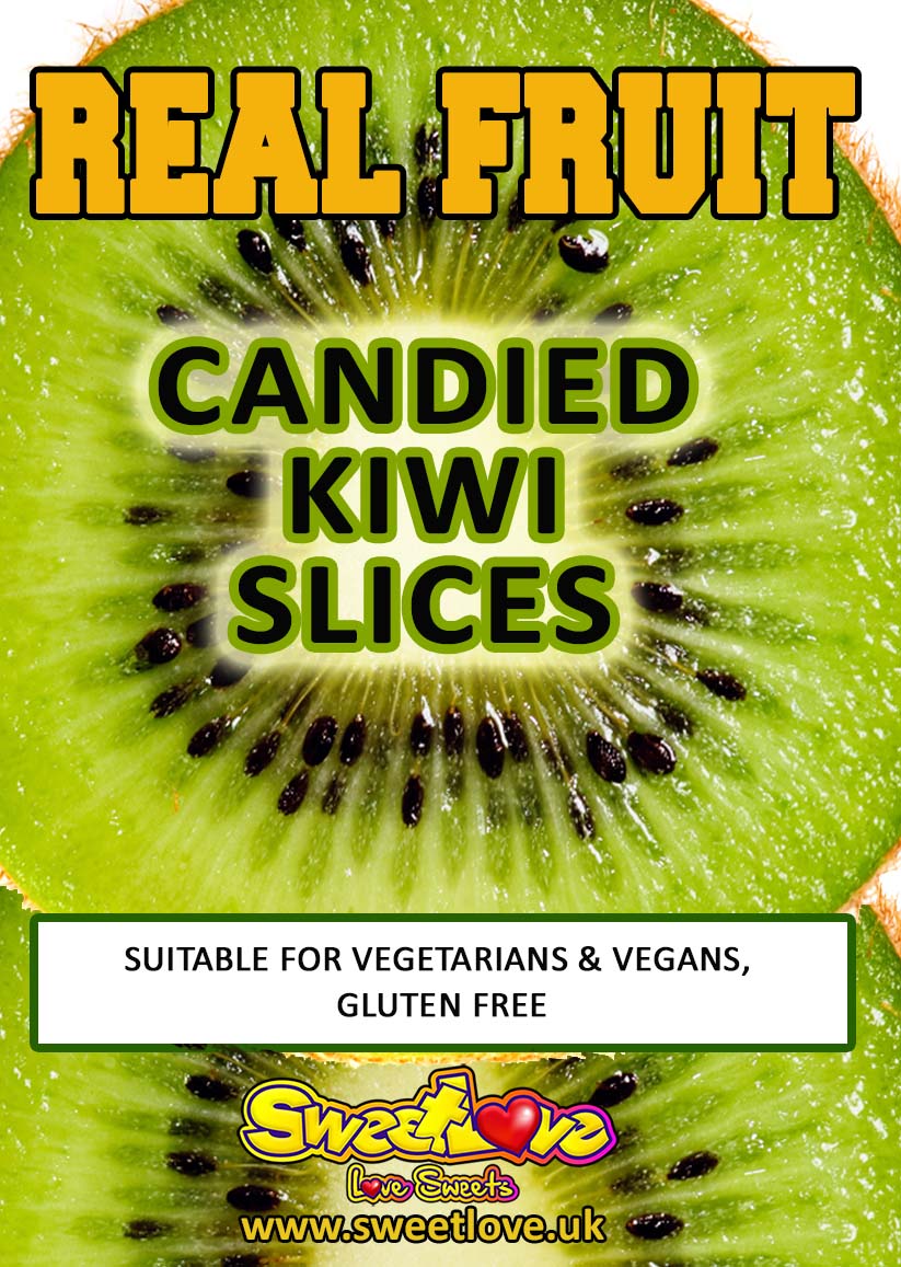 Vending label for Dried Kiwi Slices.