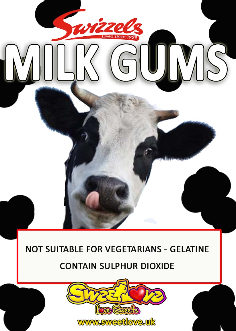 Vending label for Swizzel's Large Milk Bottle Gums.